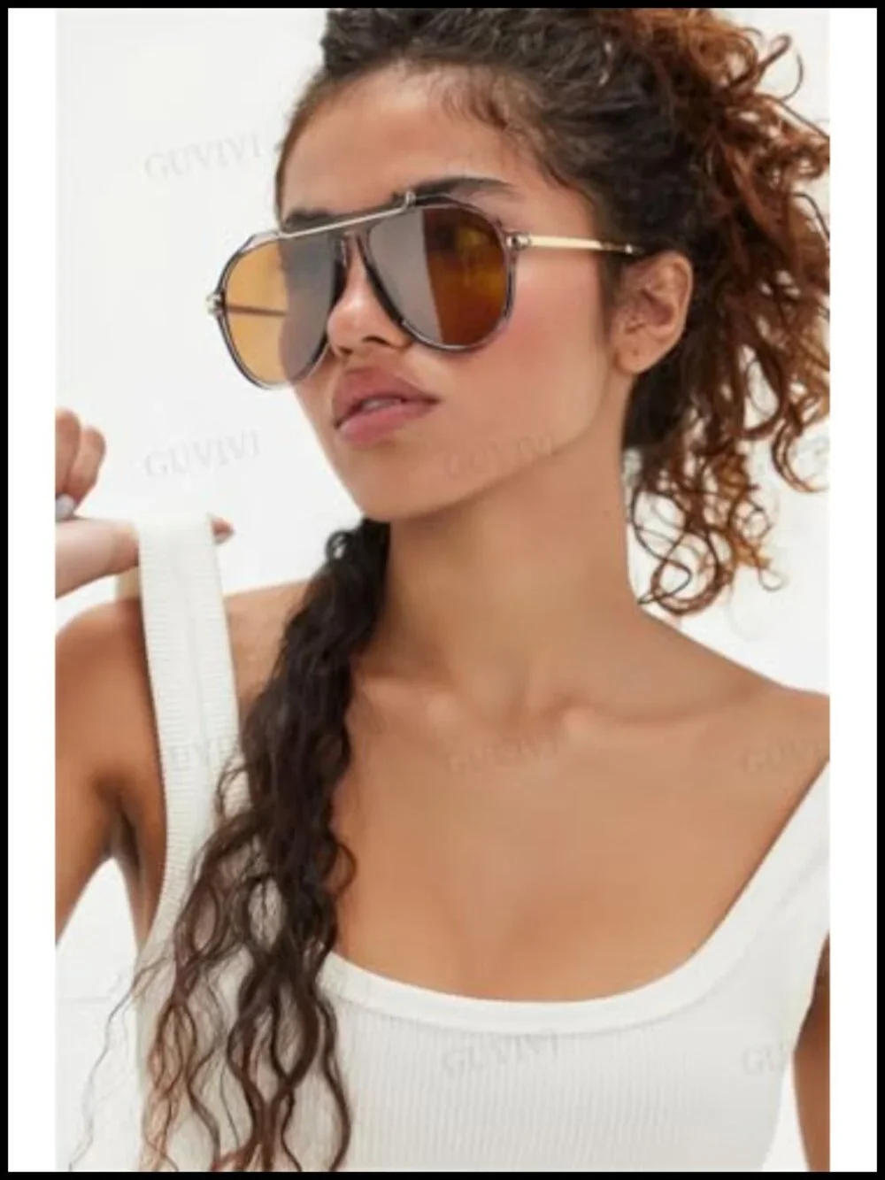 Oversized Aviator Sunglasses Gold Metal Retro 70s Tangle-Free UV400